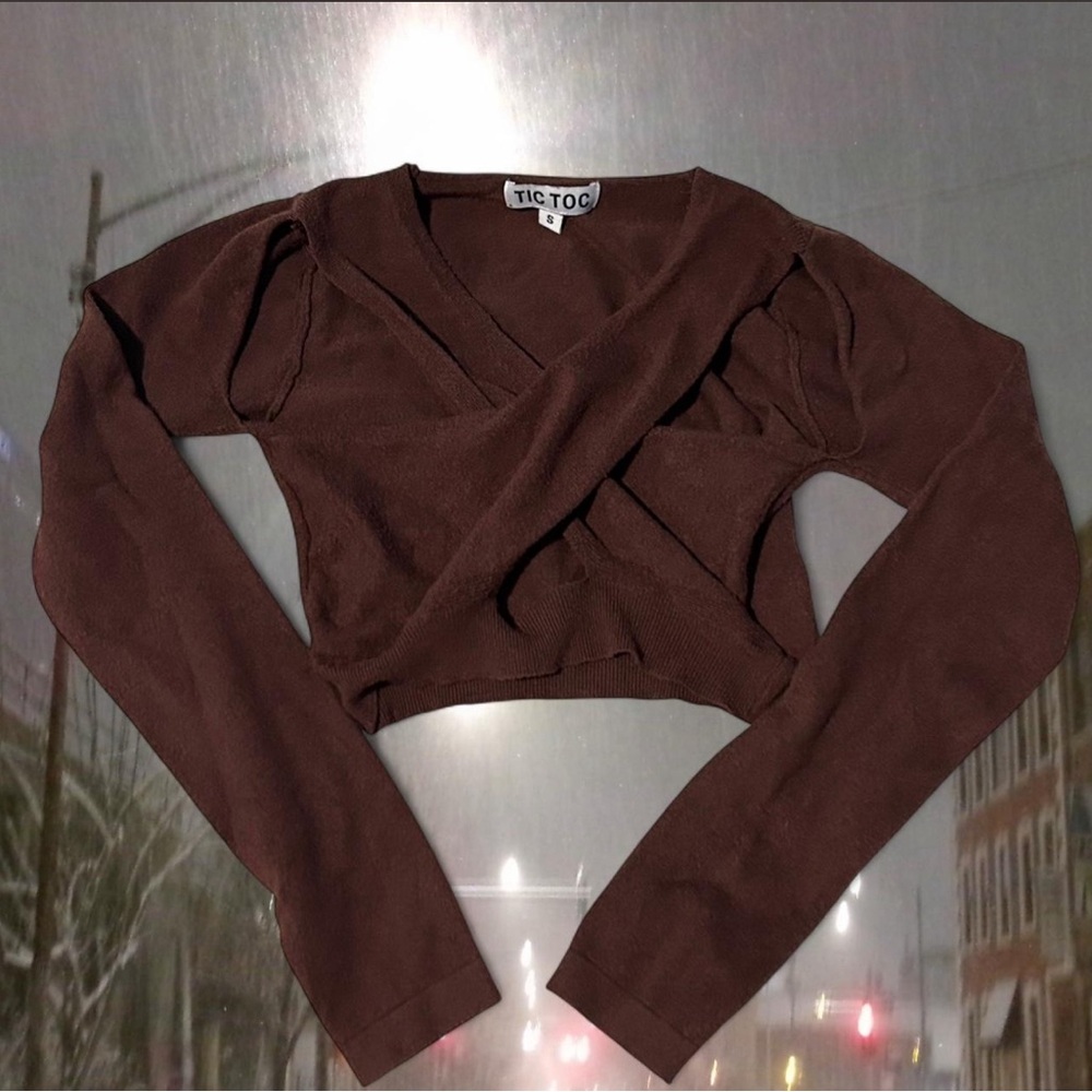 Tic Toc Women's Brown Wrap Crop Top